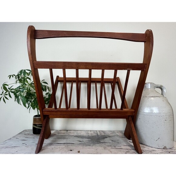 Vintage Mid Century Danish Modern Teak Folding Magazine Holder Rack - Picture 10 of 11